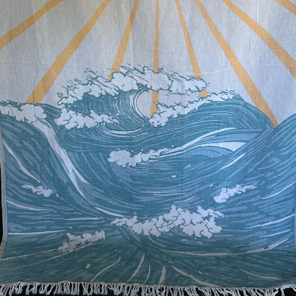 SWELL DAY SUN + OCEAN Tapestry Wall Art Woven Green + Mustard Blue + Yellow NEW!